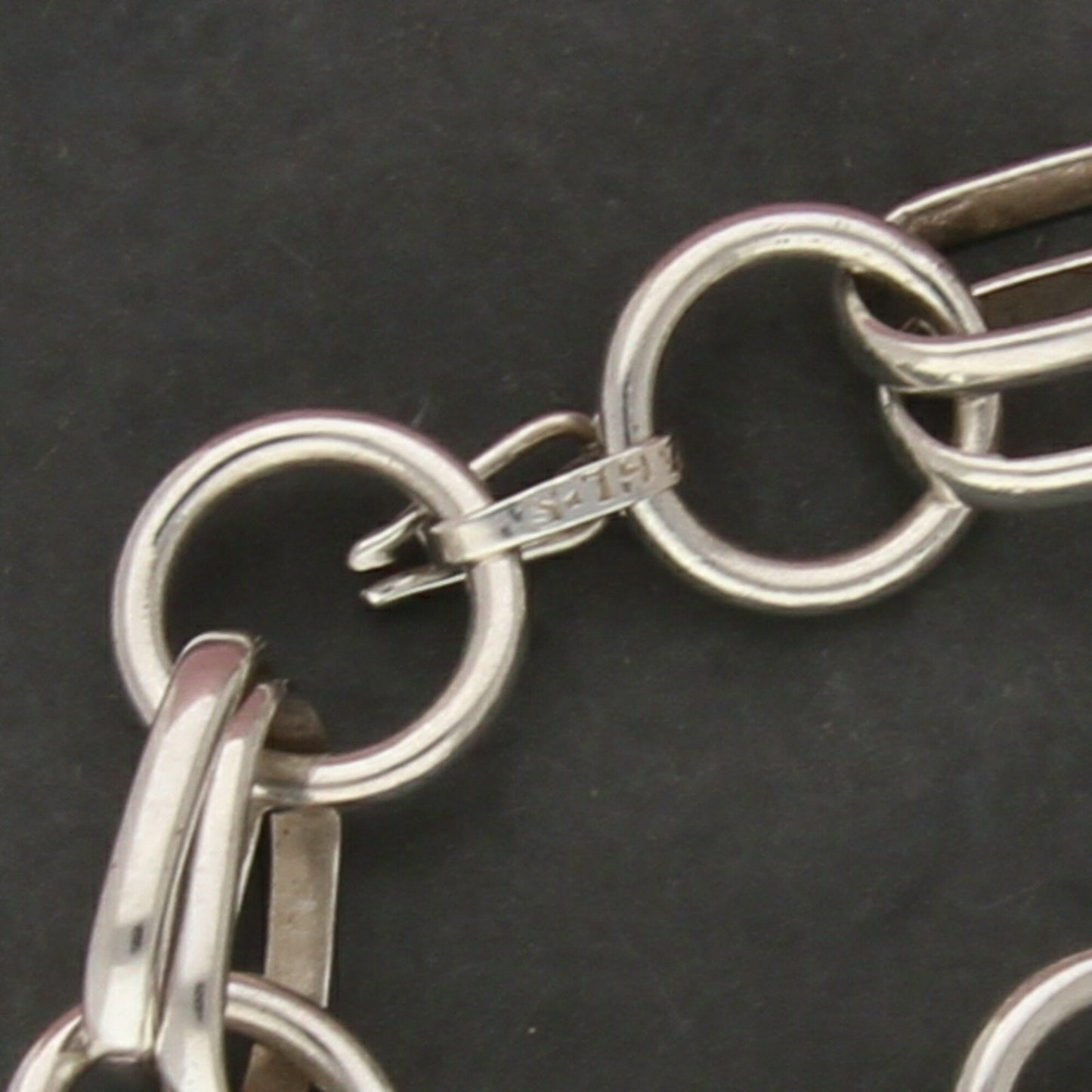 sterling silver vintage oval & circle link chain bracelet size 7.5in