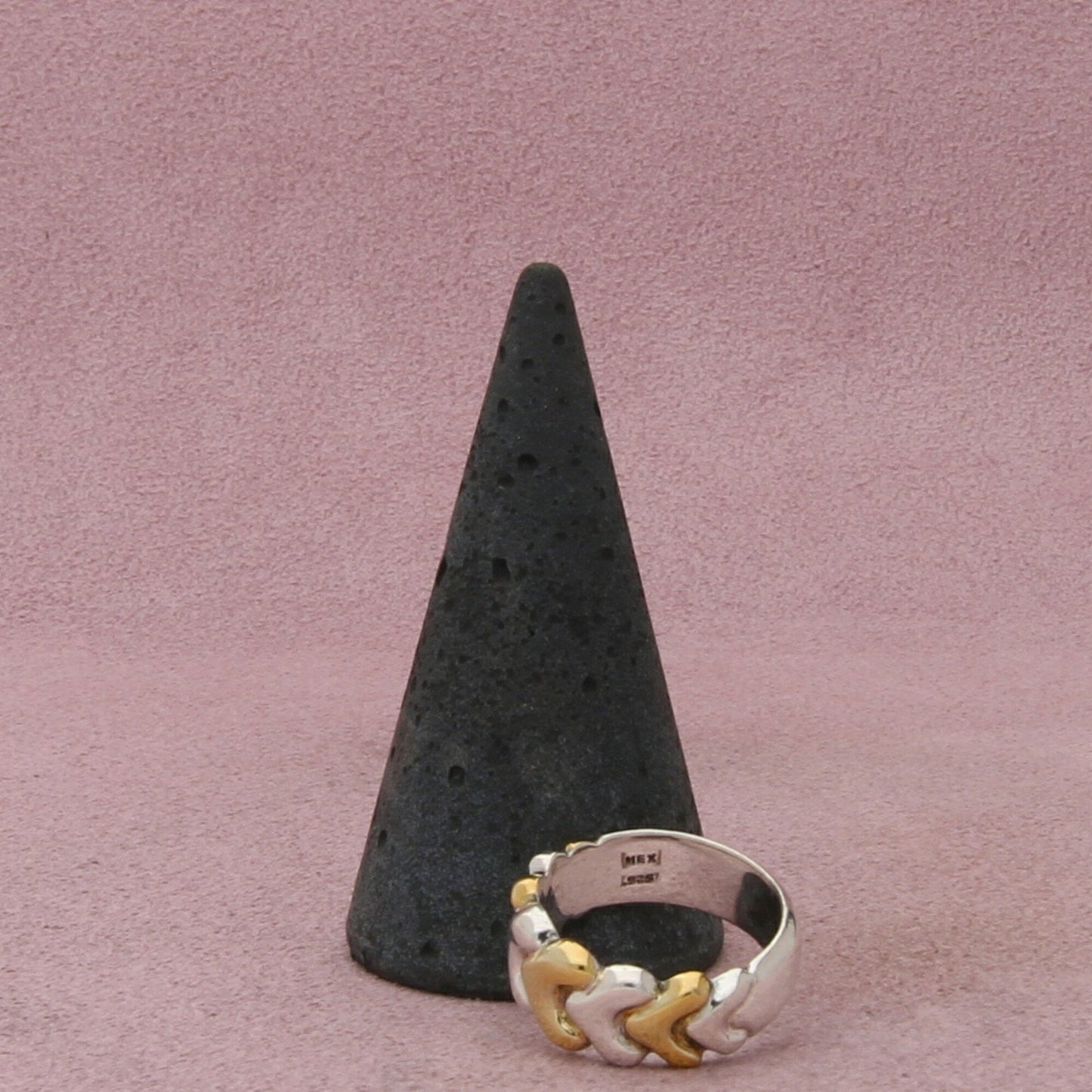 mexico sterling silver vintage two tone band ring size 4.5