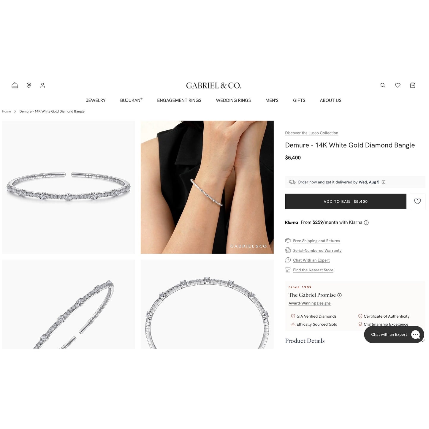 gabriel & co 14k white gold 1.03 ctw diamond lusso demure cuff bracelet 6.5in