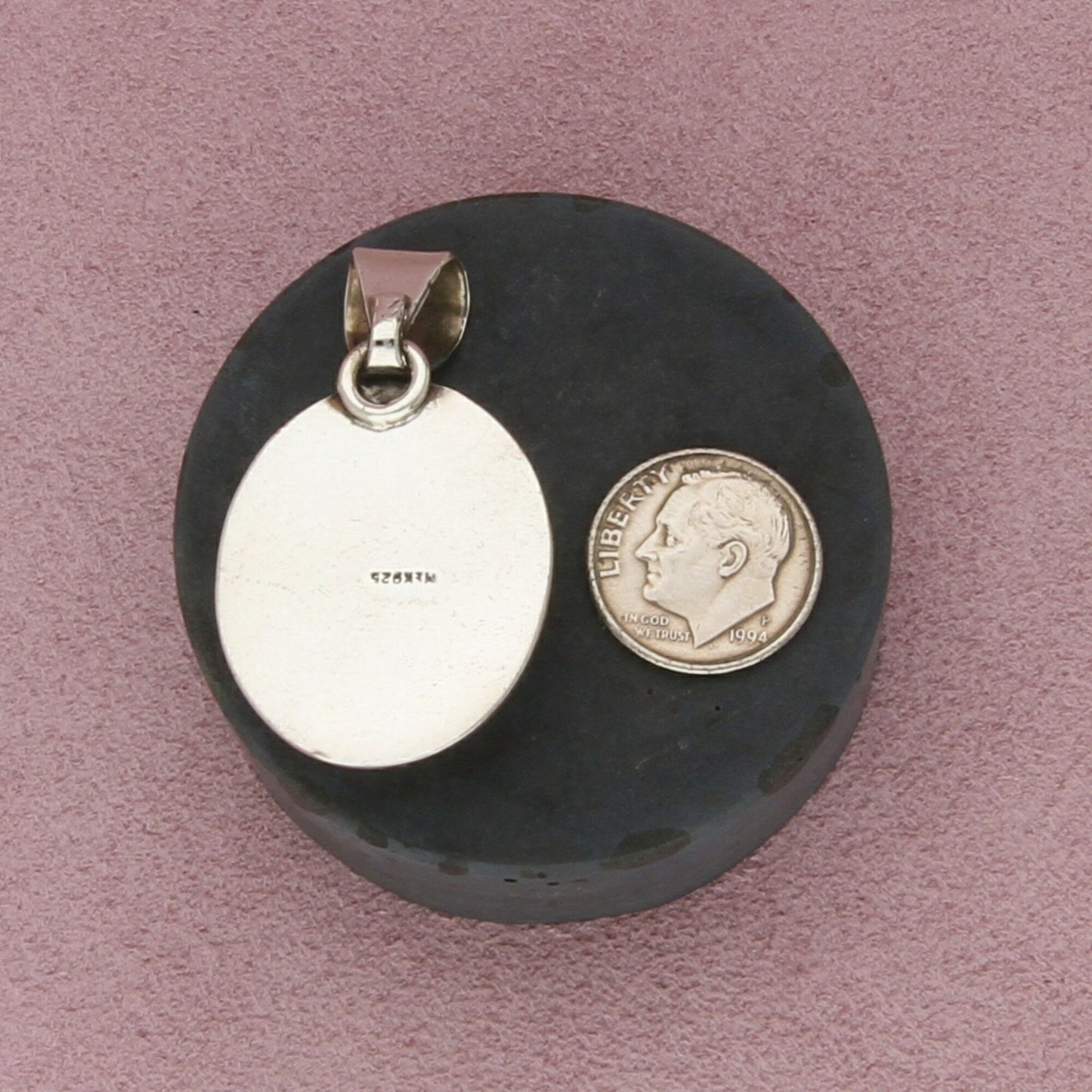 mexico sterling silver vintage braided gaspeite cabochon pendant