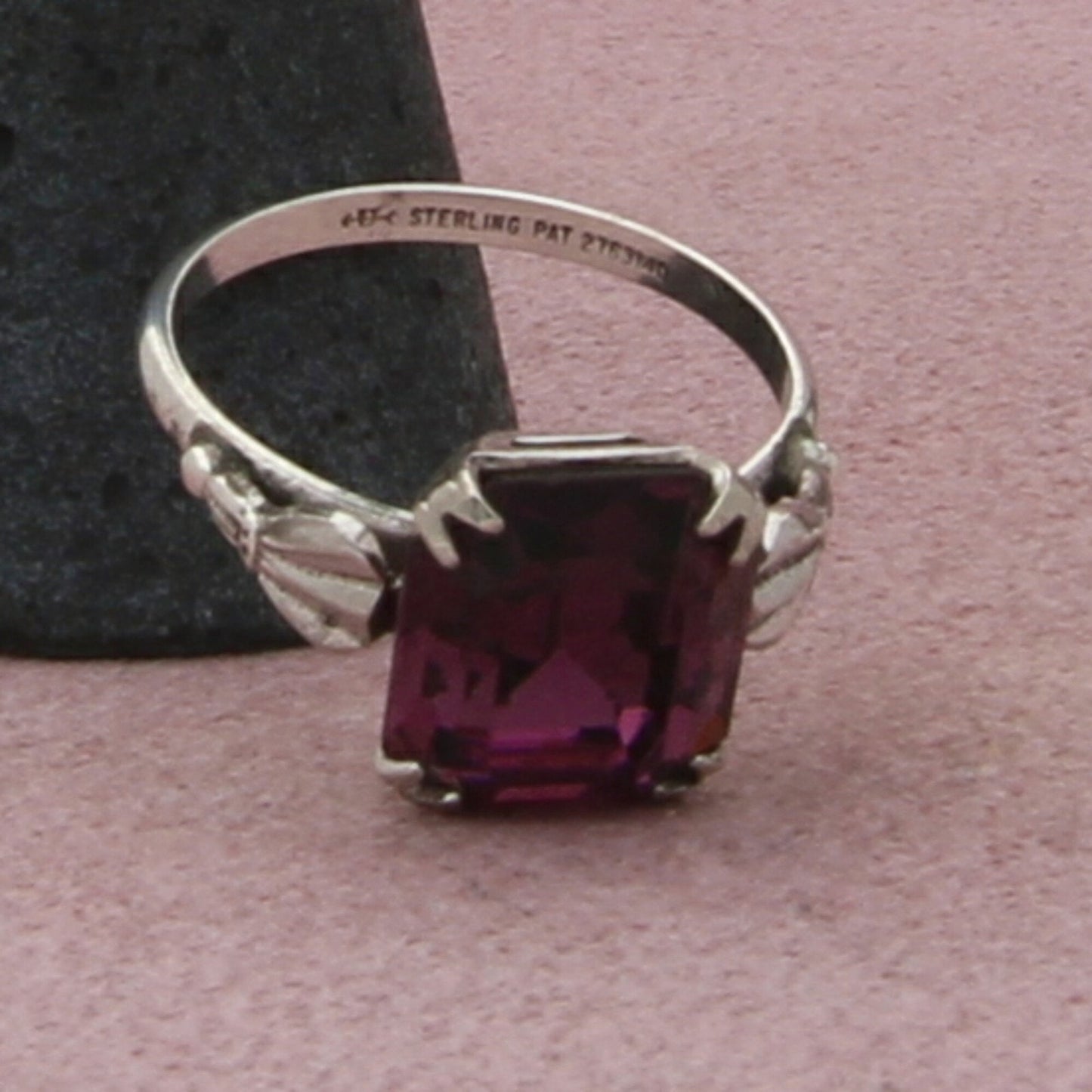 sterling silver vintage art deco purple rhinestone ring size 6.5