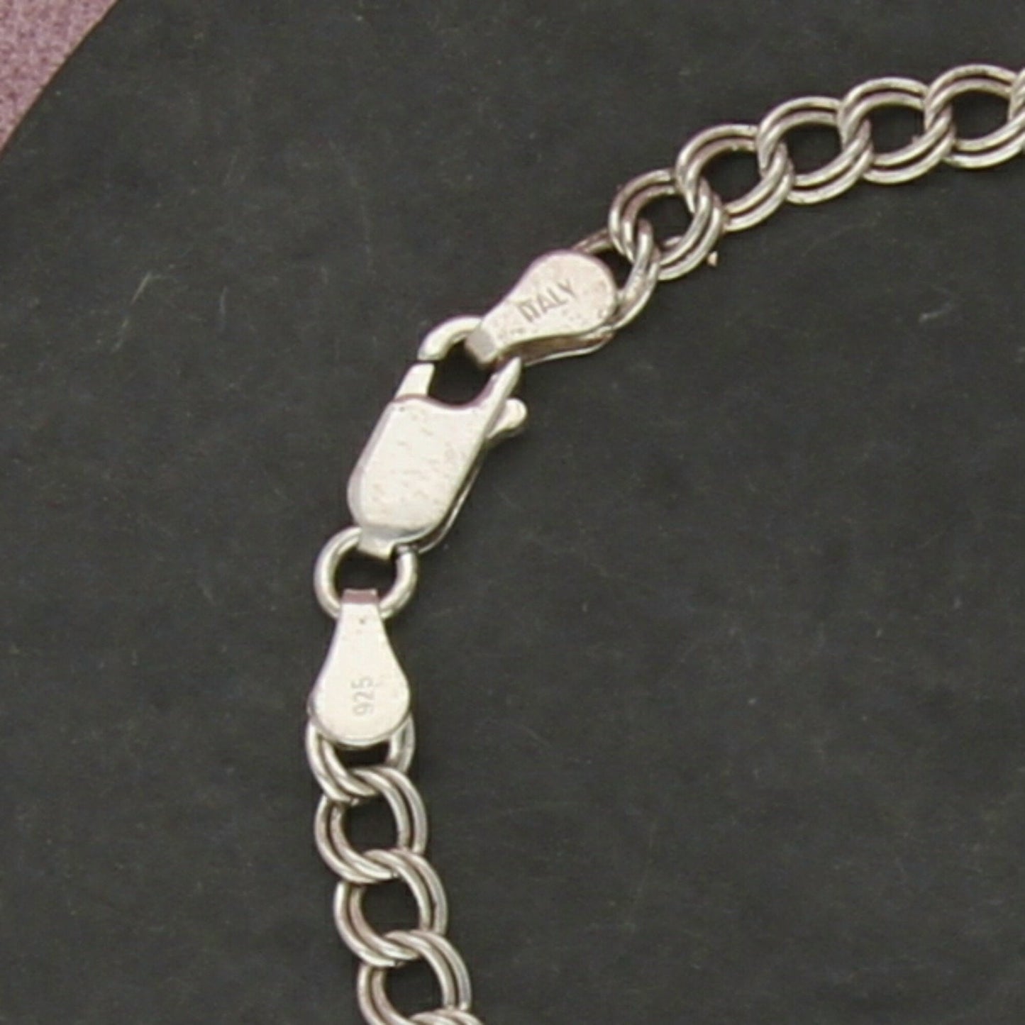 sterling silver 4mm double curb charm chain bracelet size 6.75in