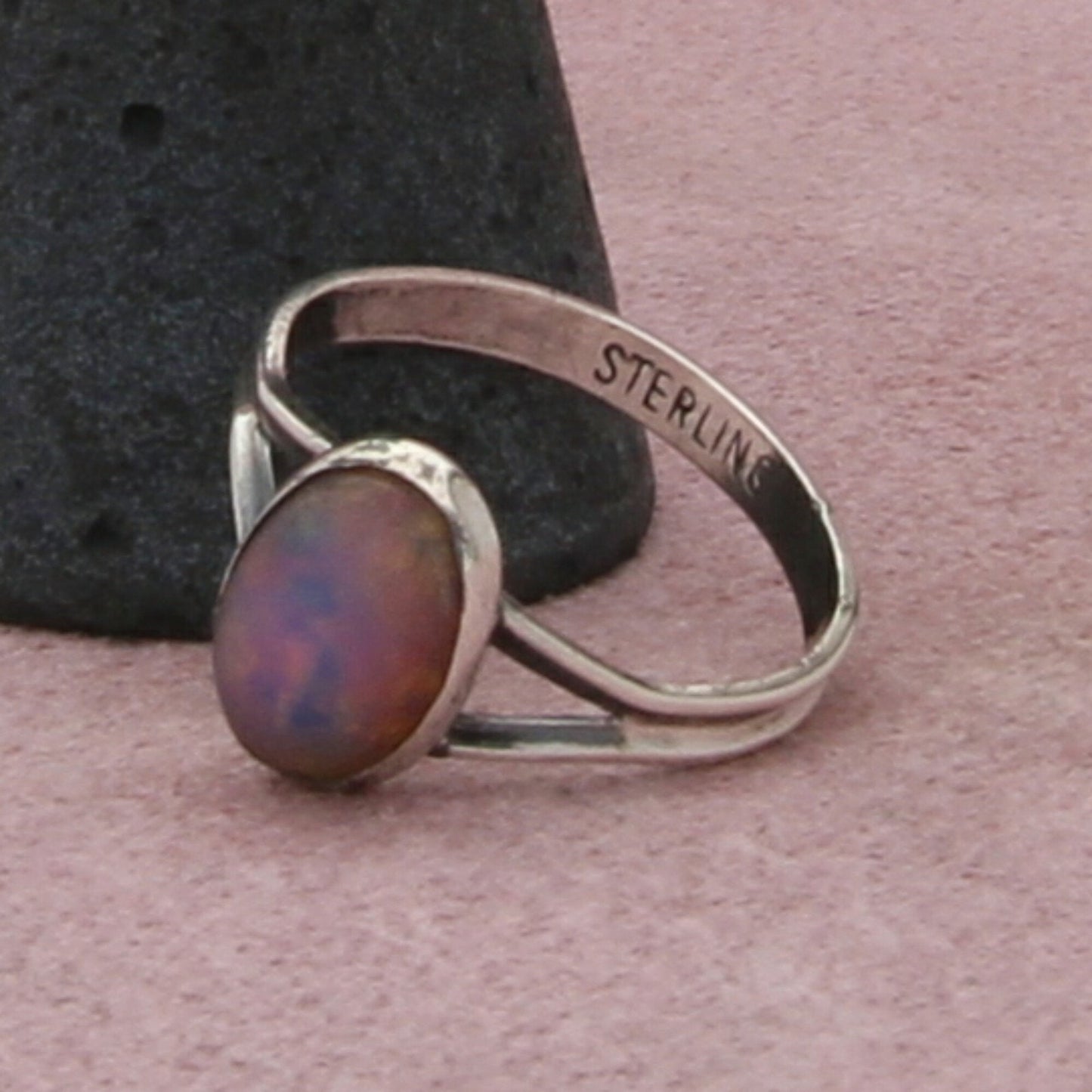 sterling silver vintage art deco foil art opal ring size 7