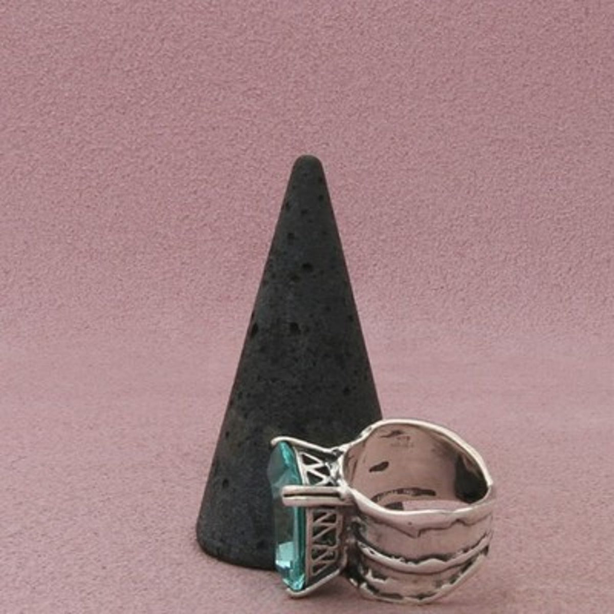 Silpada Sterling Silver Rectangular Aqua Glass (R1608) Ring Size 5.75