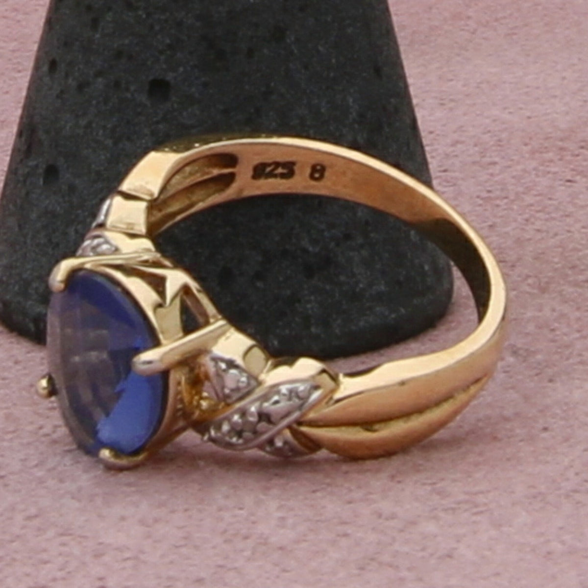 clearance / sterling silver gold plate diamond accent blue cz ring size 8