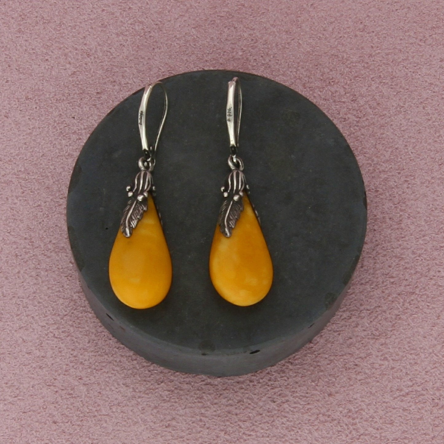 sterling silver vintage baltic amber dangle leverback earrings