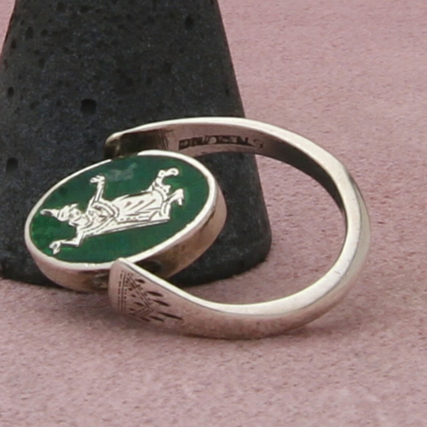 sterling silver vintage siam reversible nielloware (flips) ring size 5.25