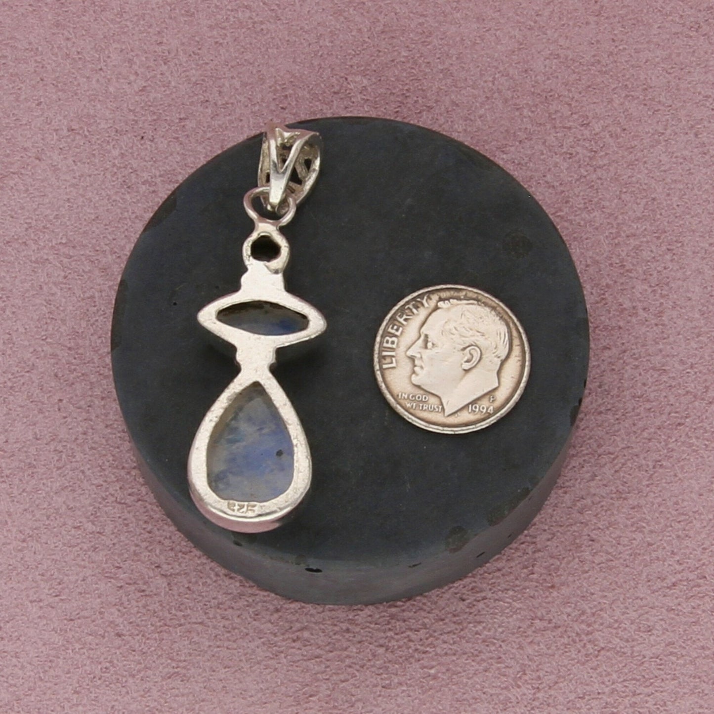 sterling silver bezel-set moonstone pendant