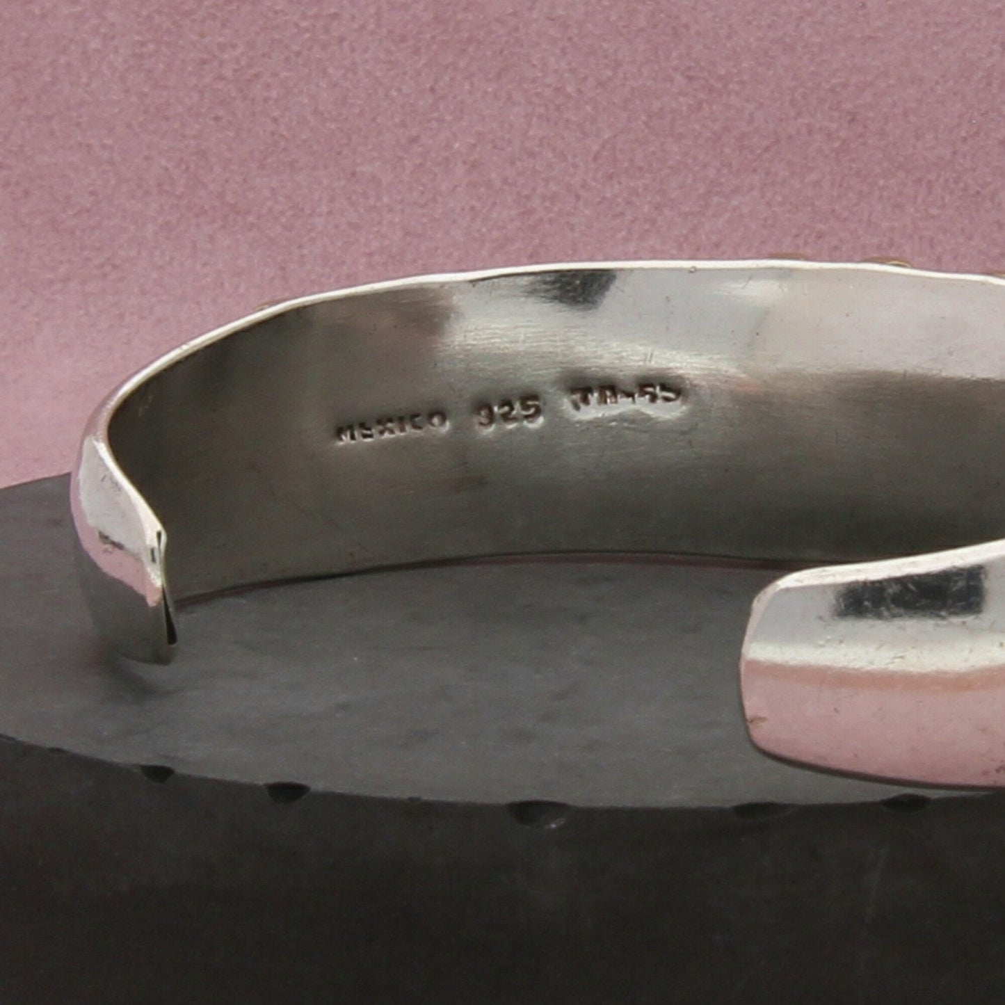 taxco mexico sterling silver & brass accent striped cuff bracelet size 6.5in