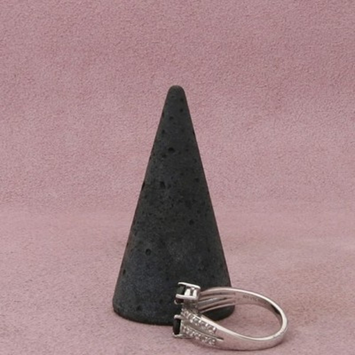 Sterling Silver Black Tourmaline & White Topaz Ring Size 7