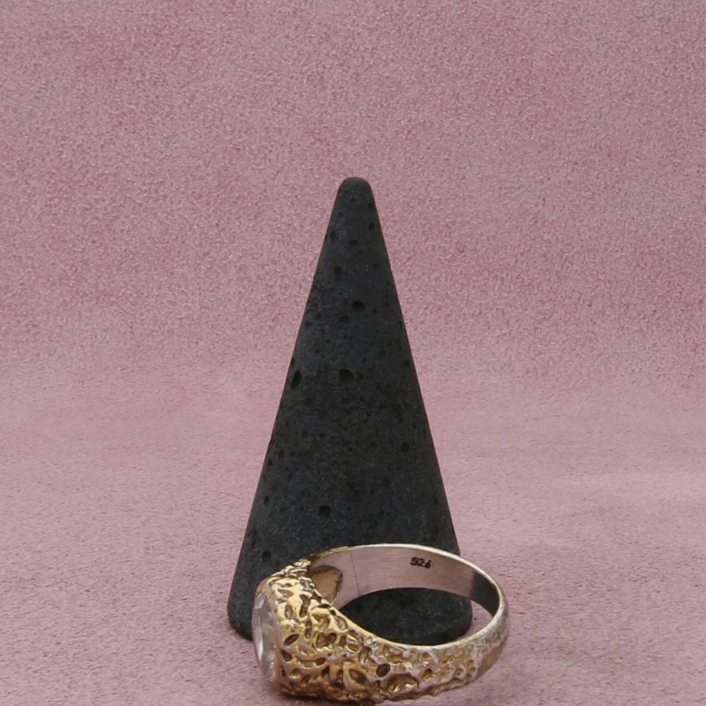 sterling silver vintage gold tone textured cz ring size 8.75