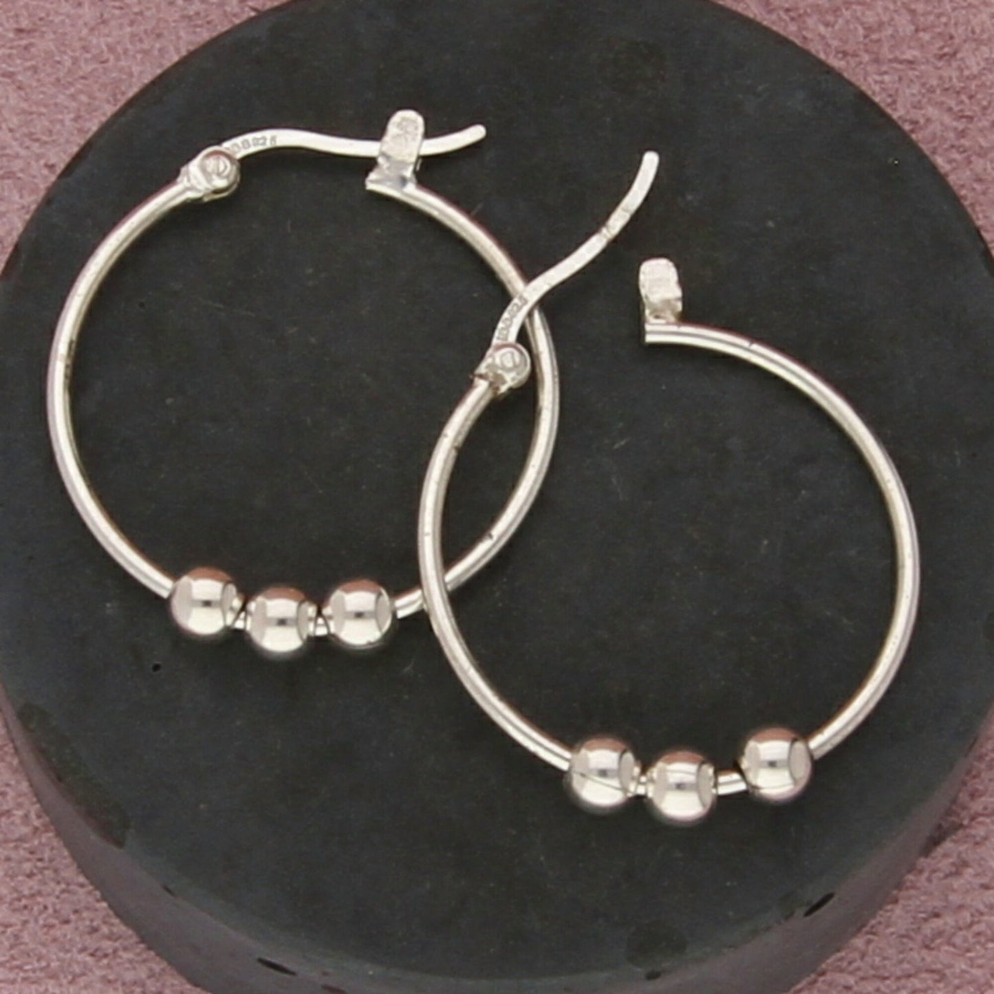 sterling silver vintage beaded tube hoop earrings