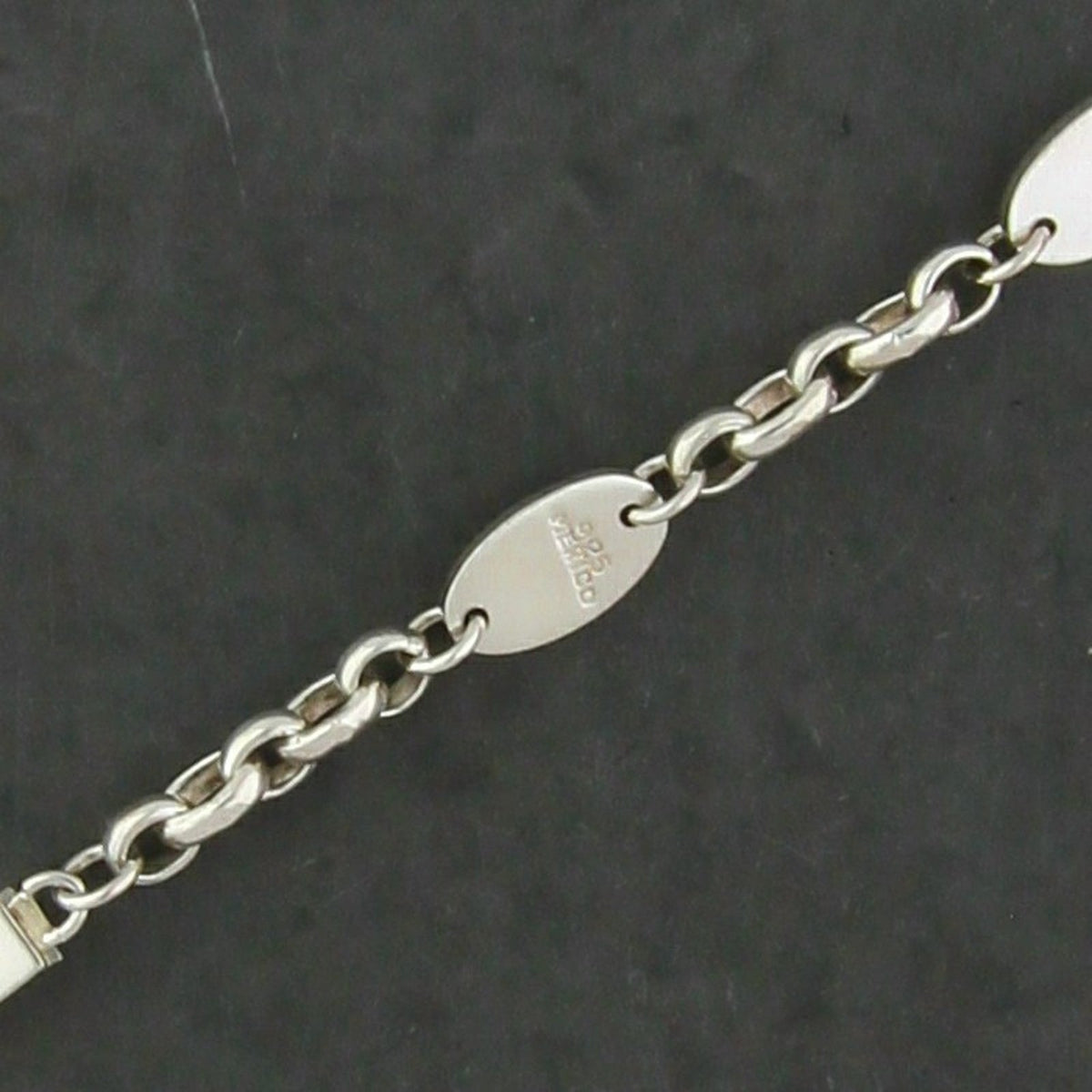 Mexico Sterling Silver Vintage Oval Disc Cable Chain Necklace Size 19in