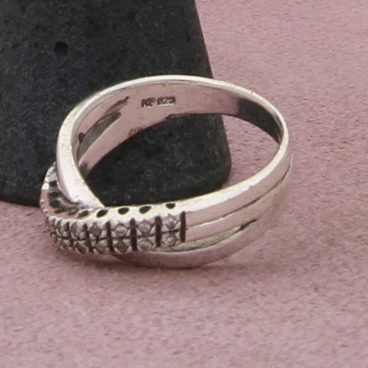 sterling silver clear cz crossover ring size 7.75