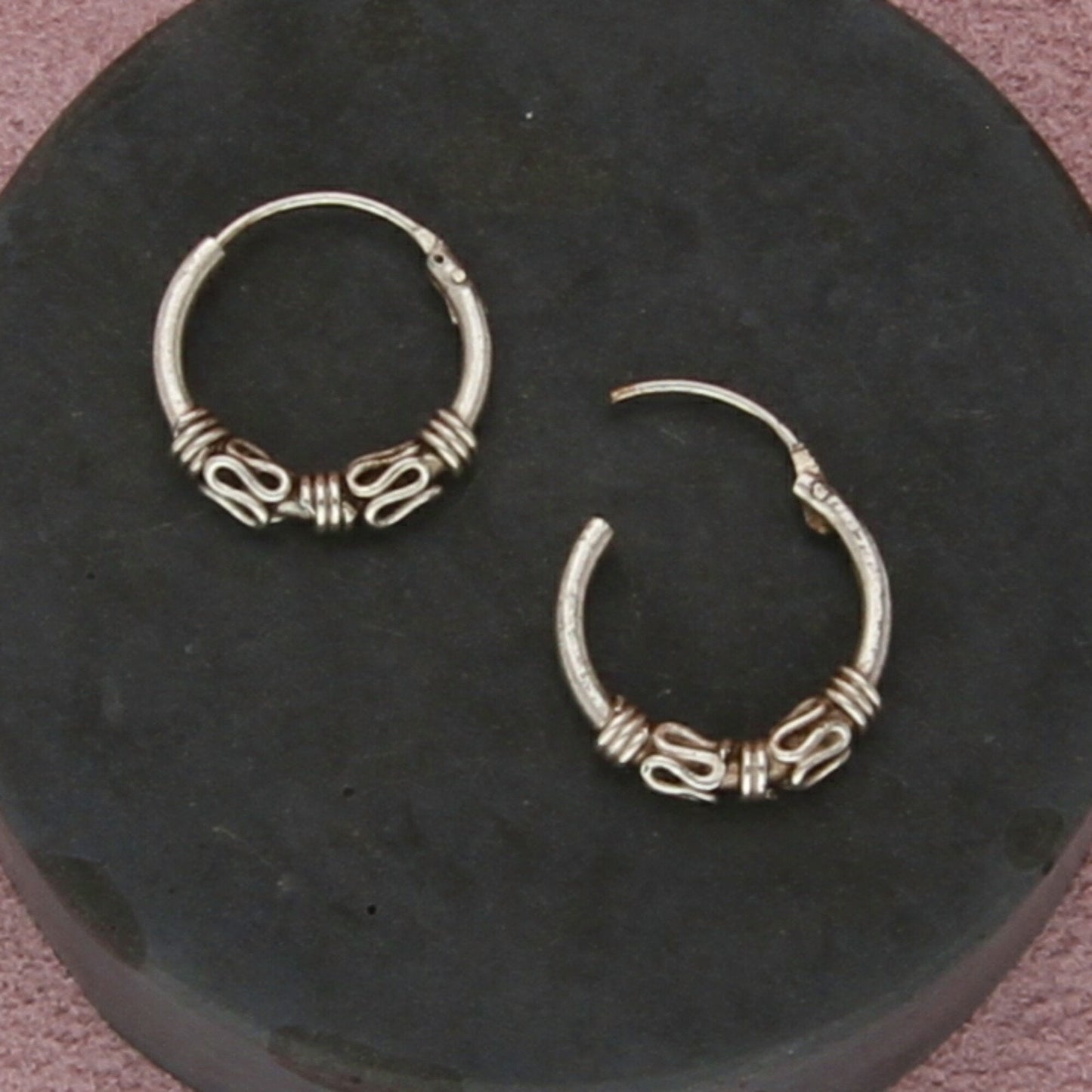 sterling silver 15mm bali sukawati lace hoop earrings