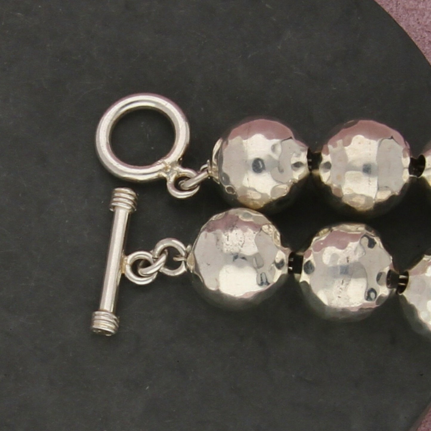 sterling silver hammered bead chain toggle bracelet size 6.75in
