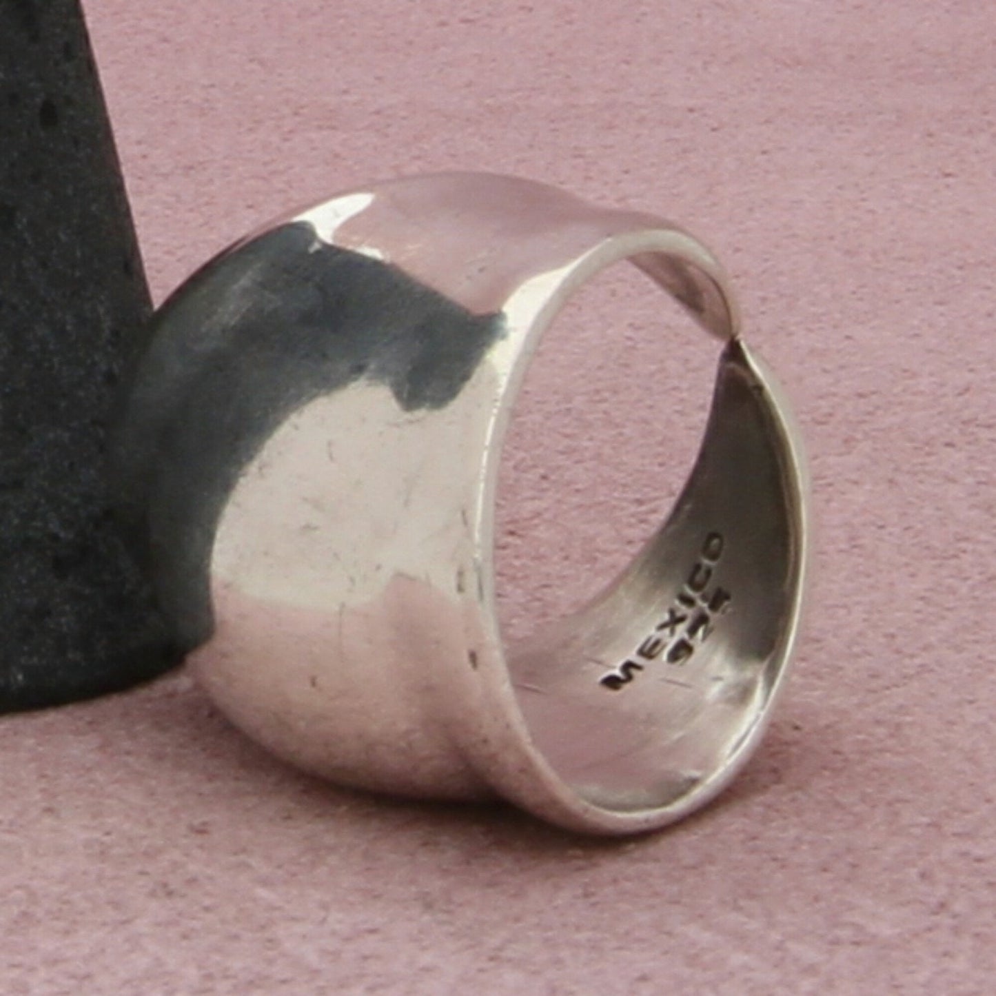 mexico sterling silver vintage elongated dome cigar band ring size 7.5