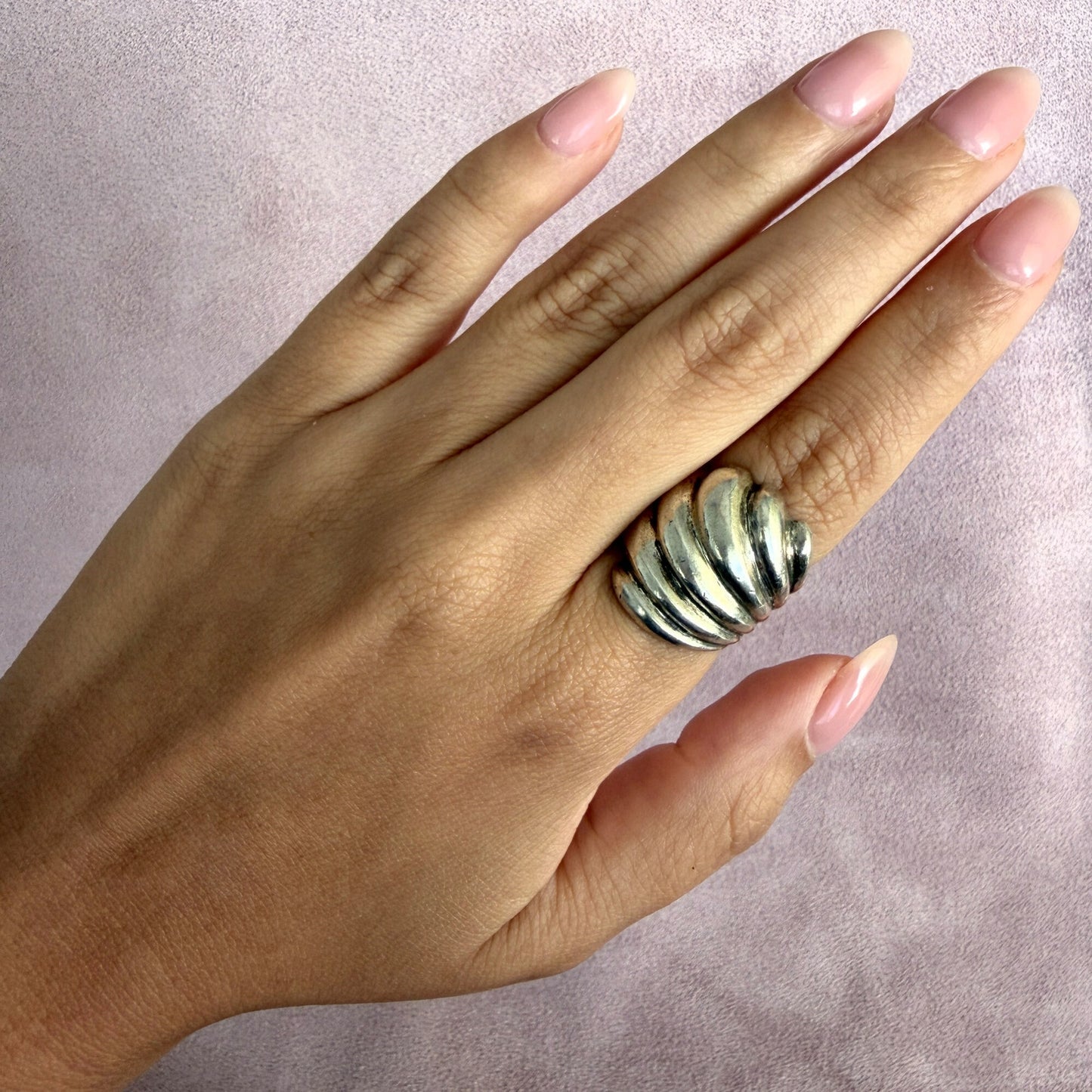 sterling silver vintage scalloped cigar band ring size 6.75