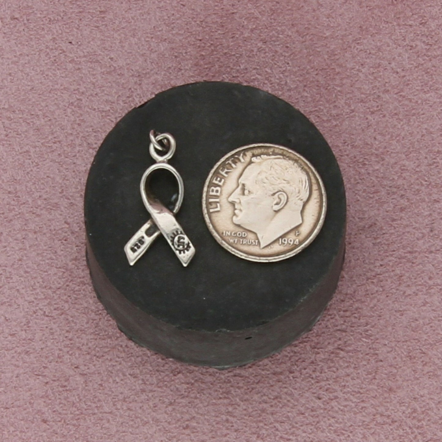 sterling silver vintage awareness ribbon charm pendant