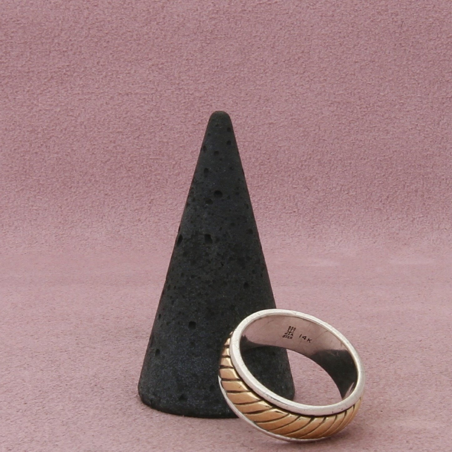 james avery sterling silver & 14k gold mens retired fluted band ring size 8.75