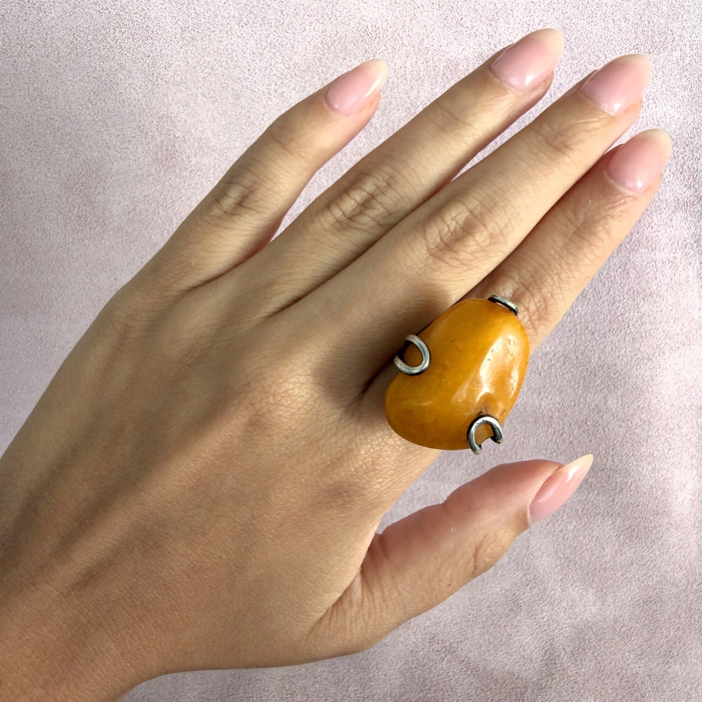 sterling silver vintage artisan crafted butterscotch amber ring size 10