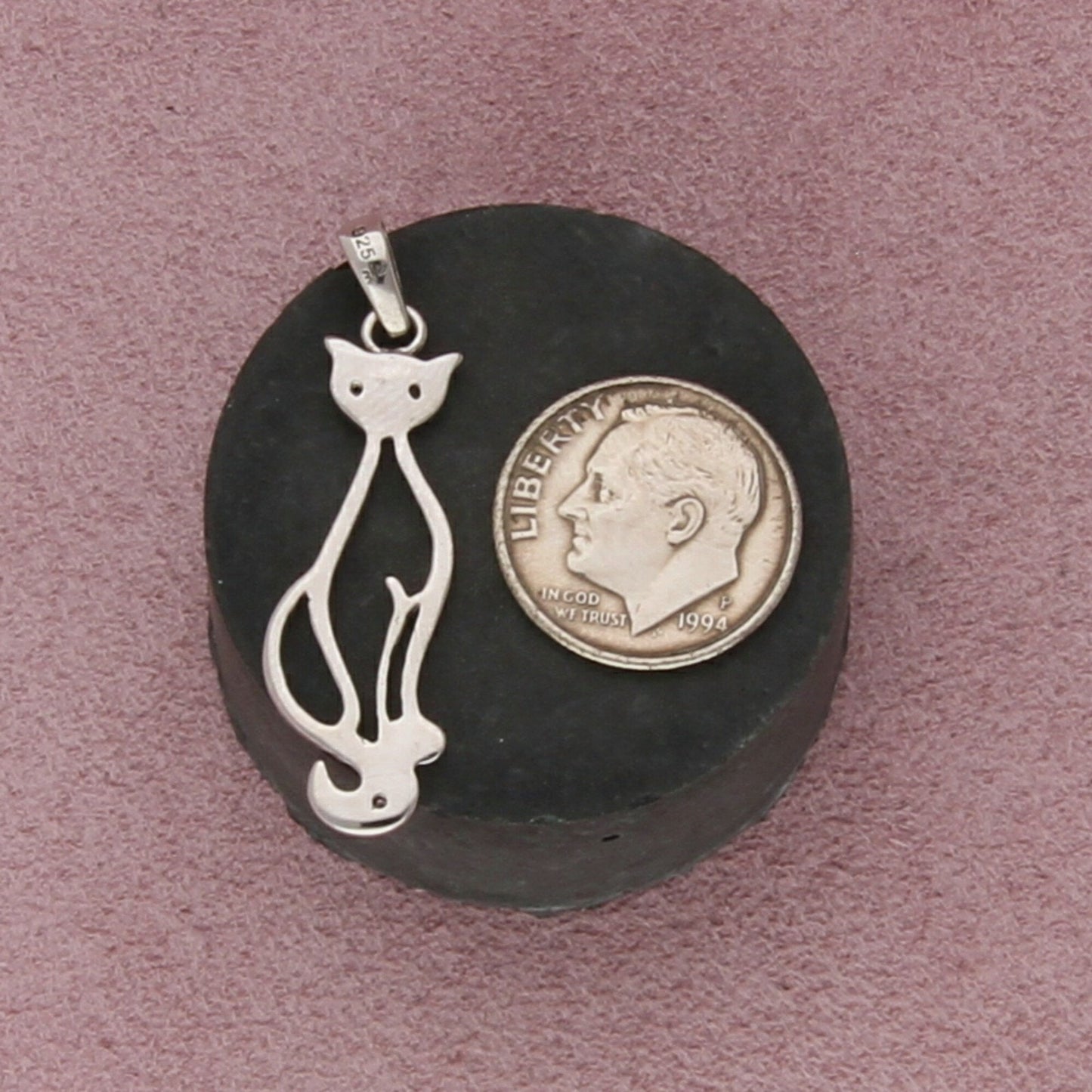 sterling silver dainty cat pendant