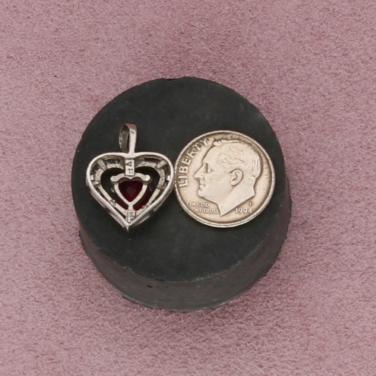 sterling silver ruby & cz halo heart pendant