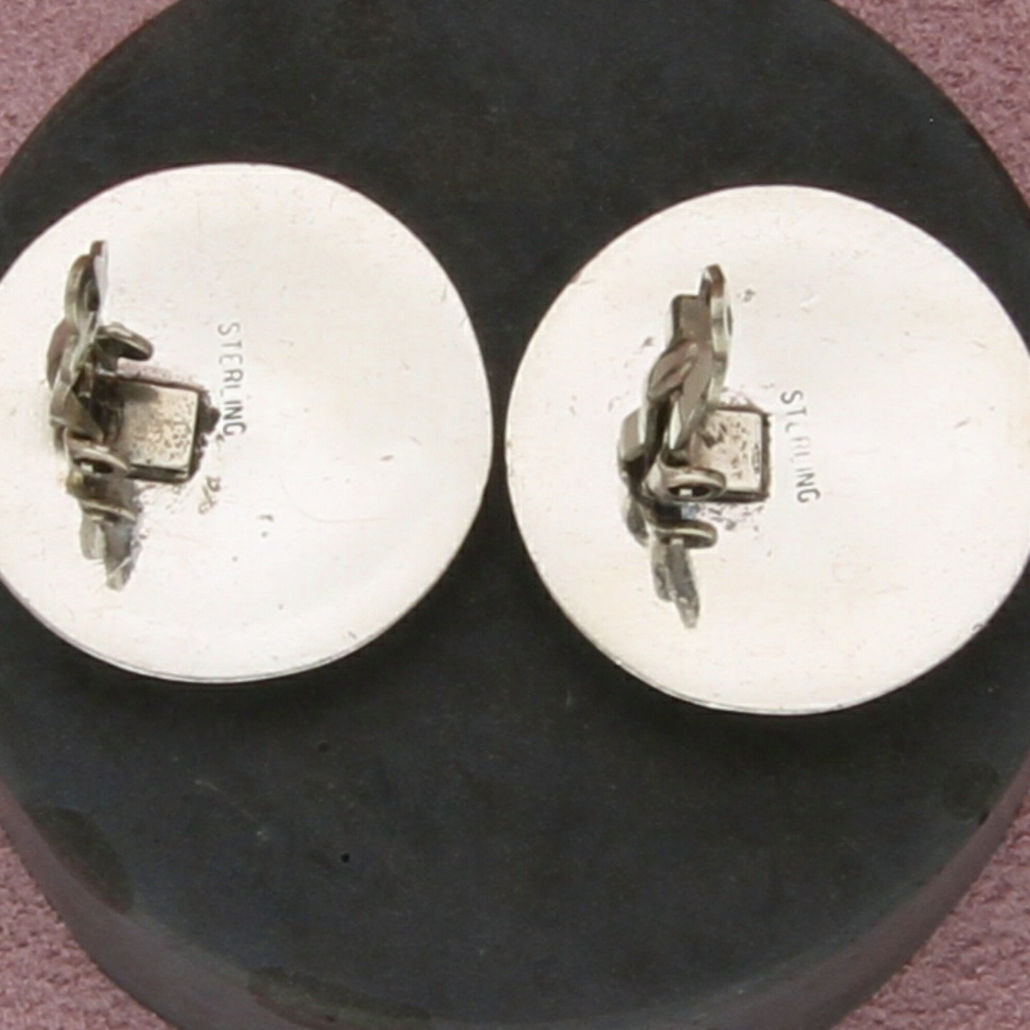 navajo sterling silver vintage stamped turquoise dome clip-on earrings