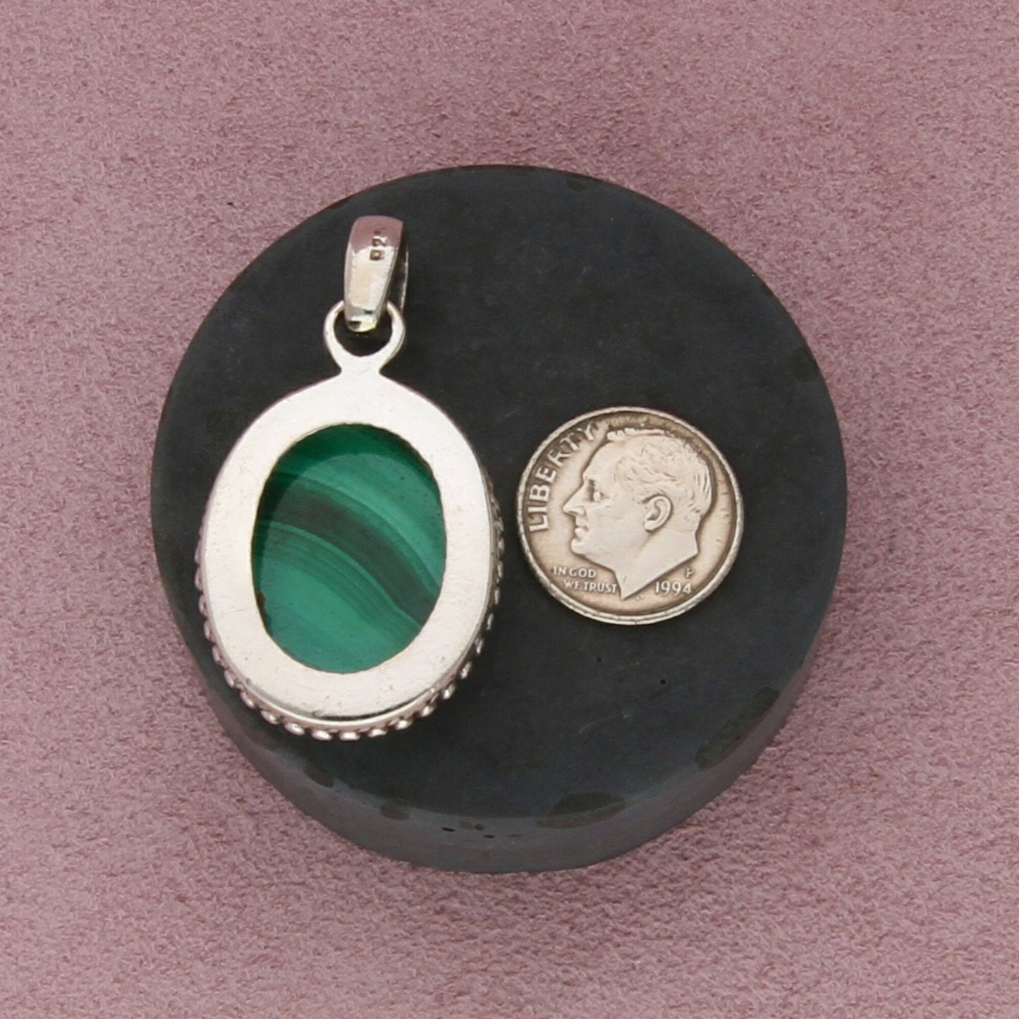 sterling silver malachite cabochon pendant