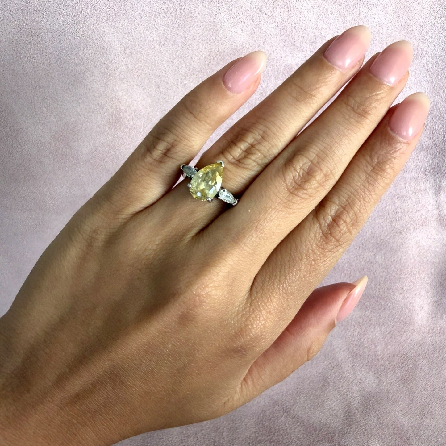 avon sterling silver pear-cut yellow cz engagement ring size 6