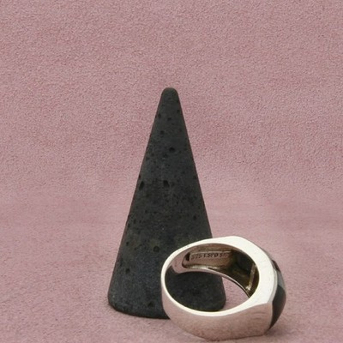 Joseph Esposito Sterling Silver Onyx & Mother-of-Pearl Inlay Band Ring Size 9