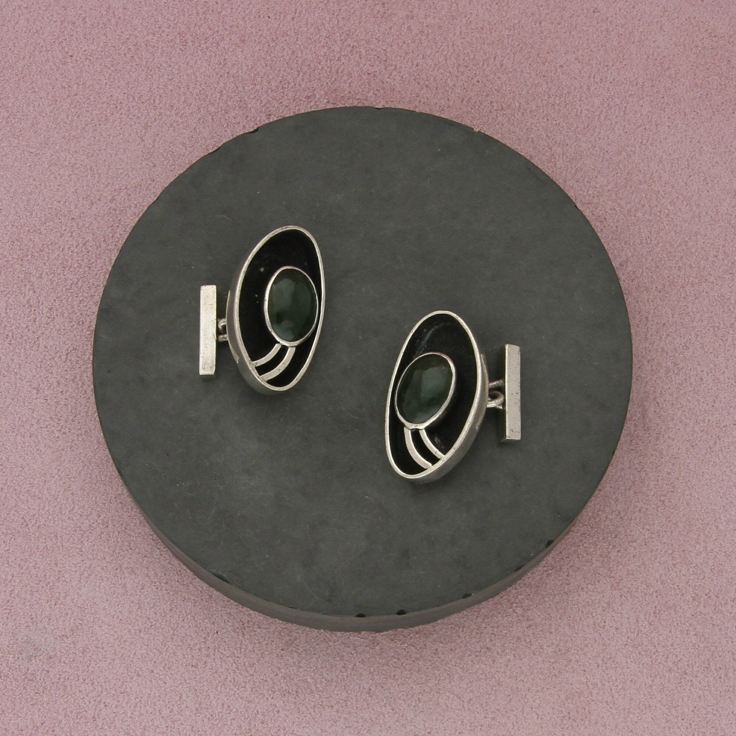 sterling silver vintage artisan-made shadow box agate cufflinks