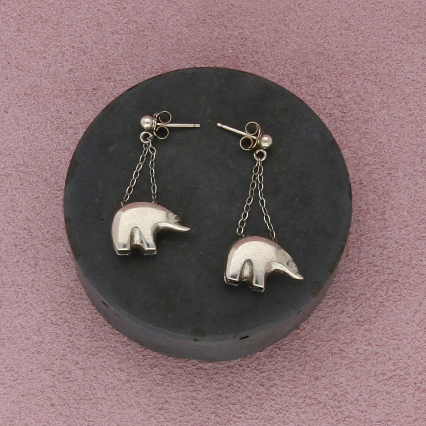 sterling silver vintage southwestern fetish bear dangle post earrings