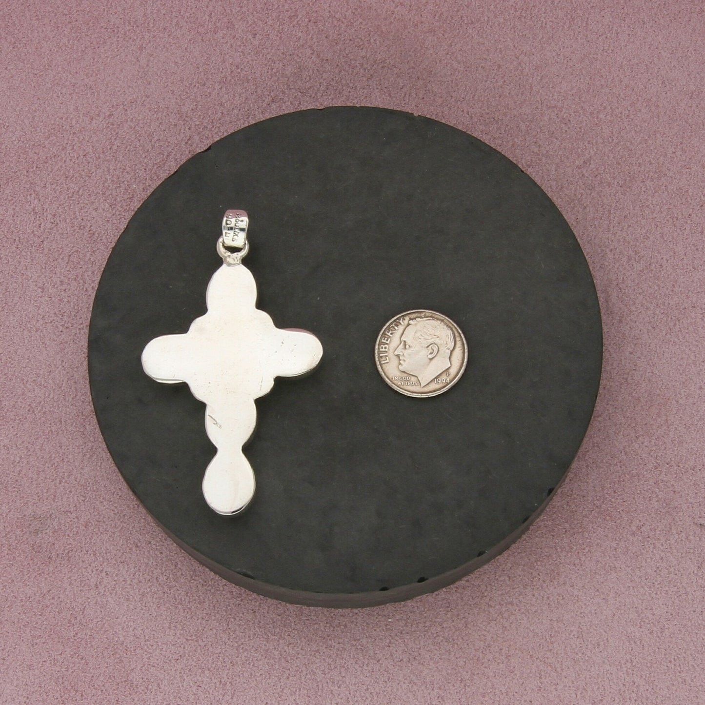 taxco mexico sterling silver vintage large onyx cross pendant