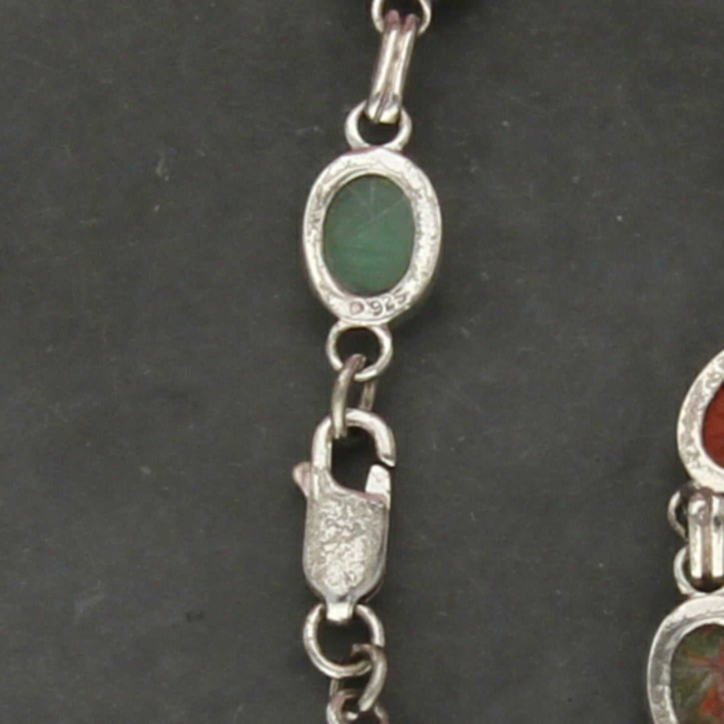 sterling silver vintage multi-stone scarab beetle link bracelet size 7in