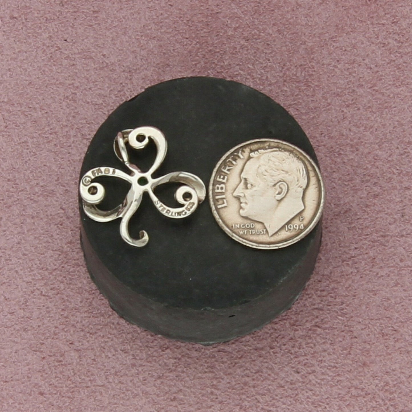 franklin mint sterling silver emerald lucky clover shamrock pendant