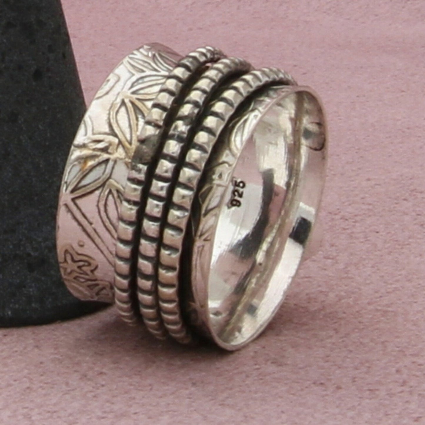 sterling silver opal amethyst tourmaline spinner band ring size 11