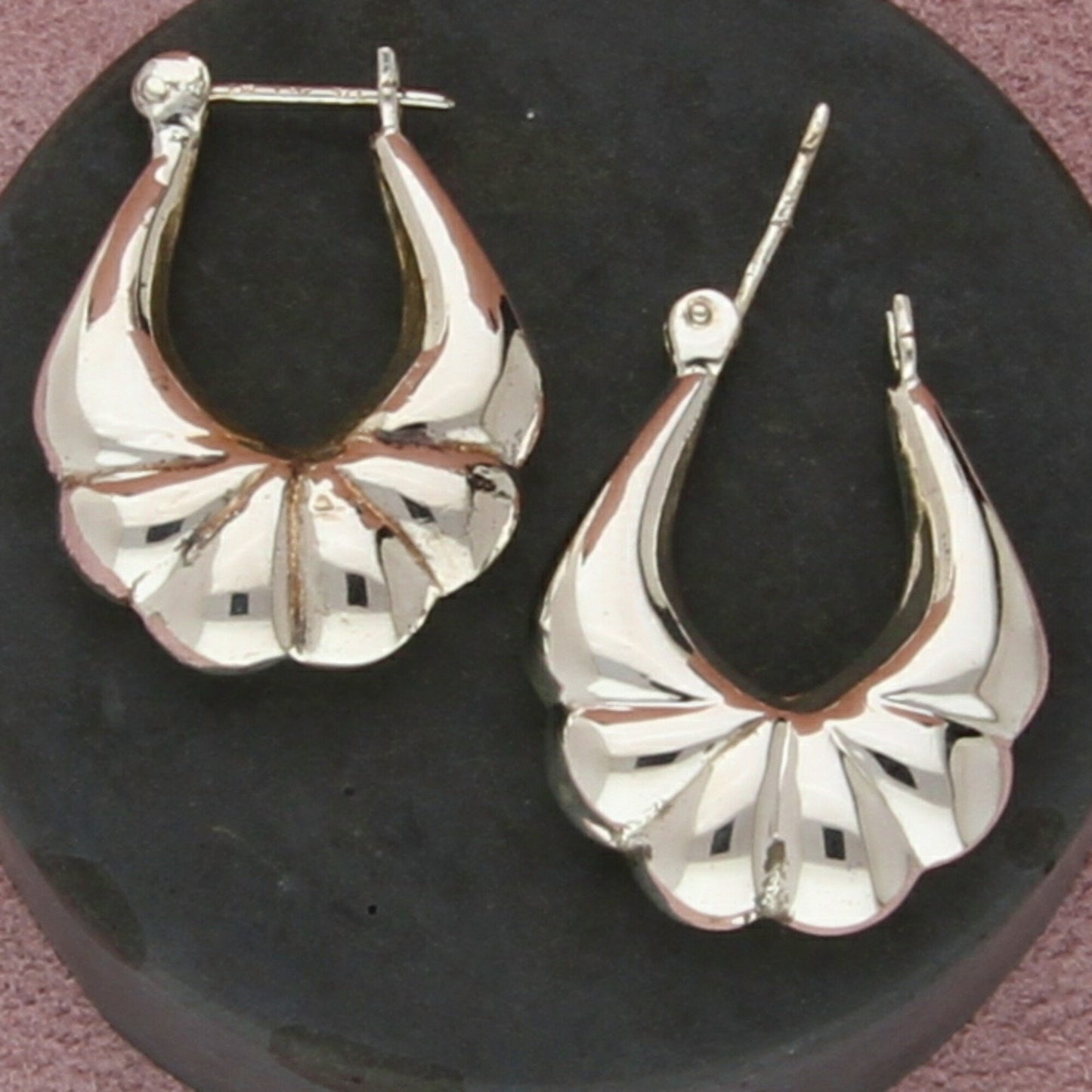 sterling silver scalloped puffy snap-post shrimp earrings