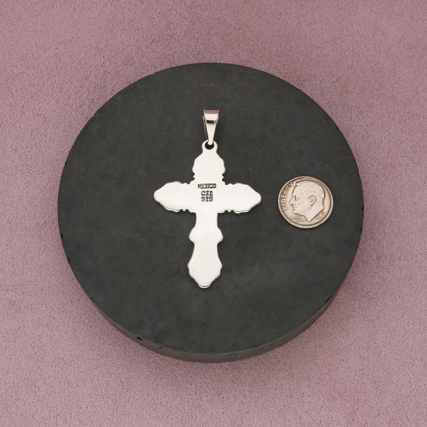 mexico sterling silver floral scroll cross pendant