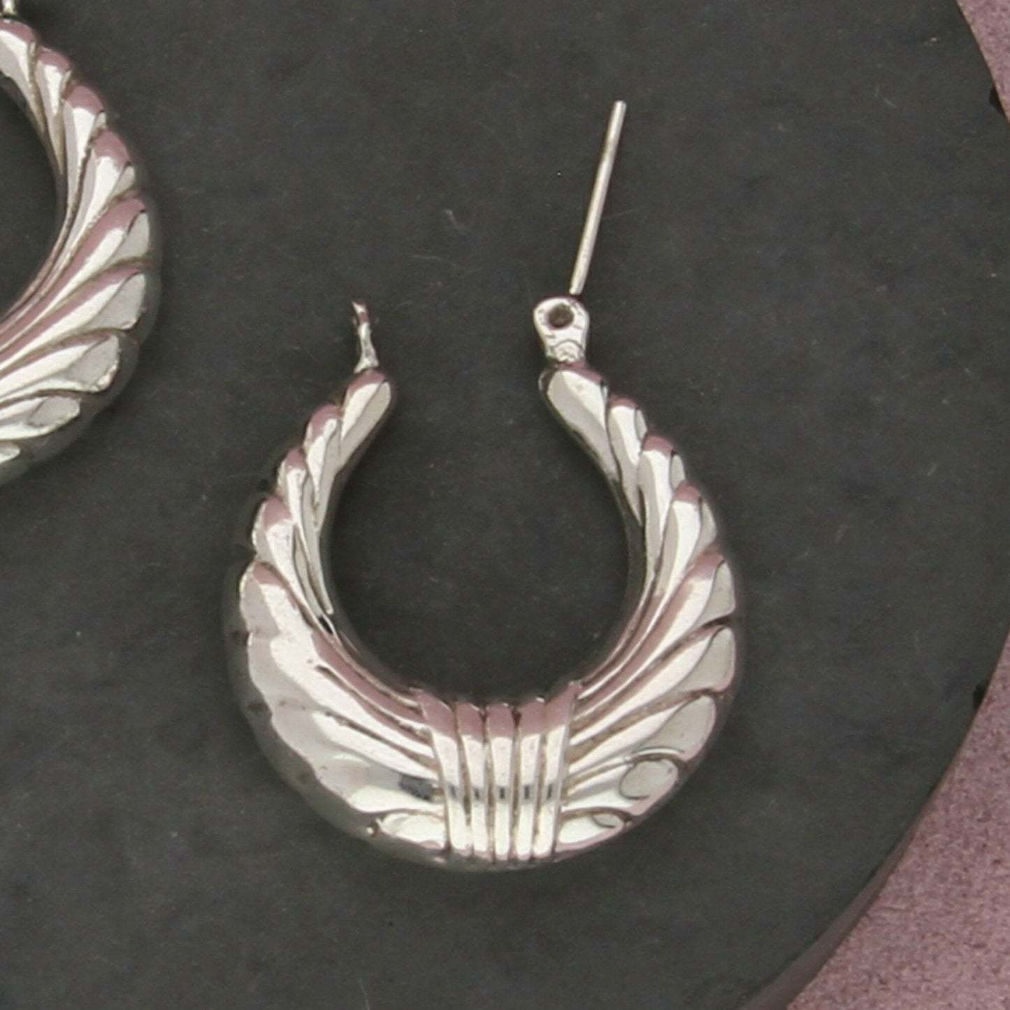 sterling silver vintage puffy scalloped snap-post hoop earrings