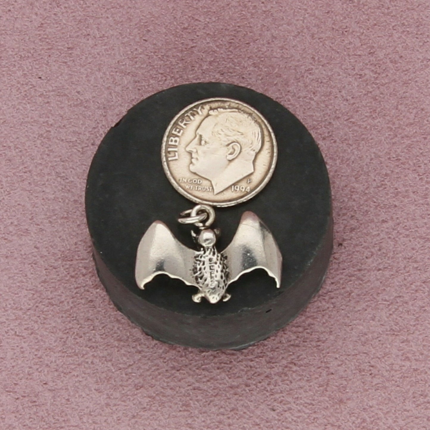 sterling silver vintage flying bat charm pendant