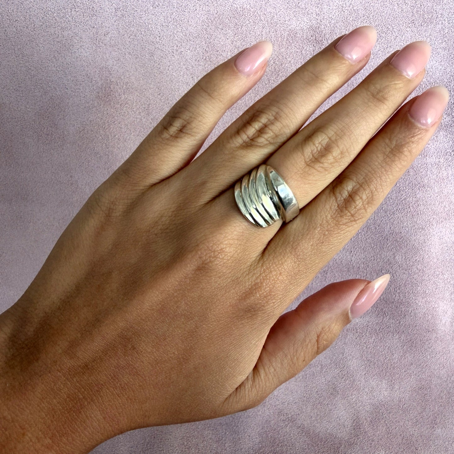 sterling silver vintage modernist ribbed band ring size 6.5