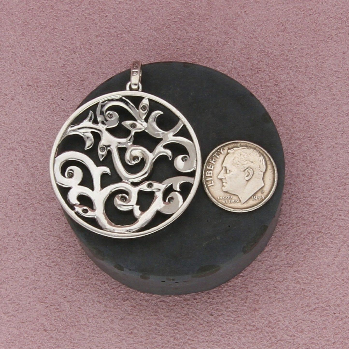 sterling silver diamond swirls pendant