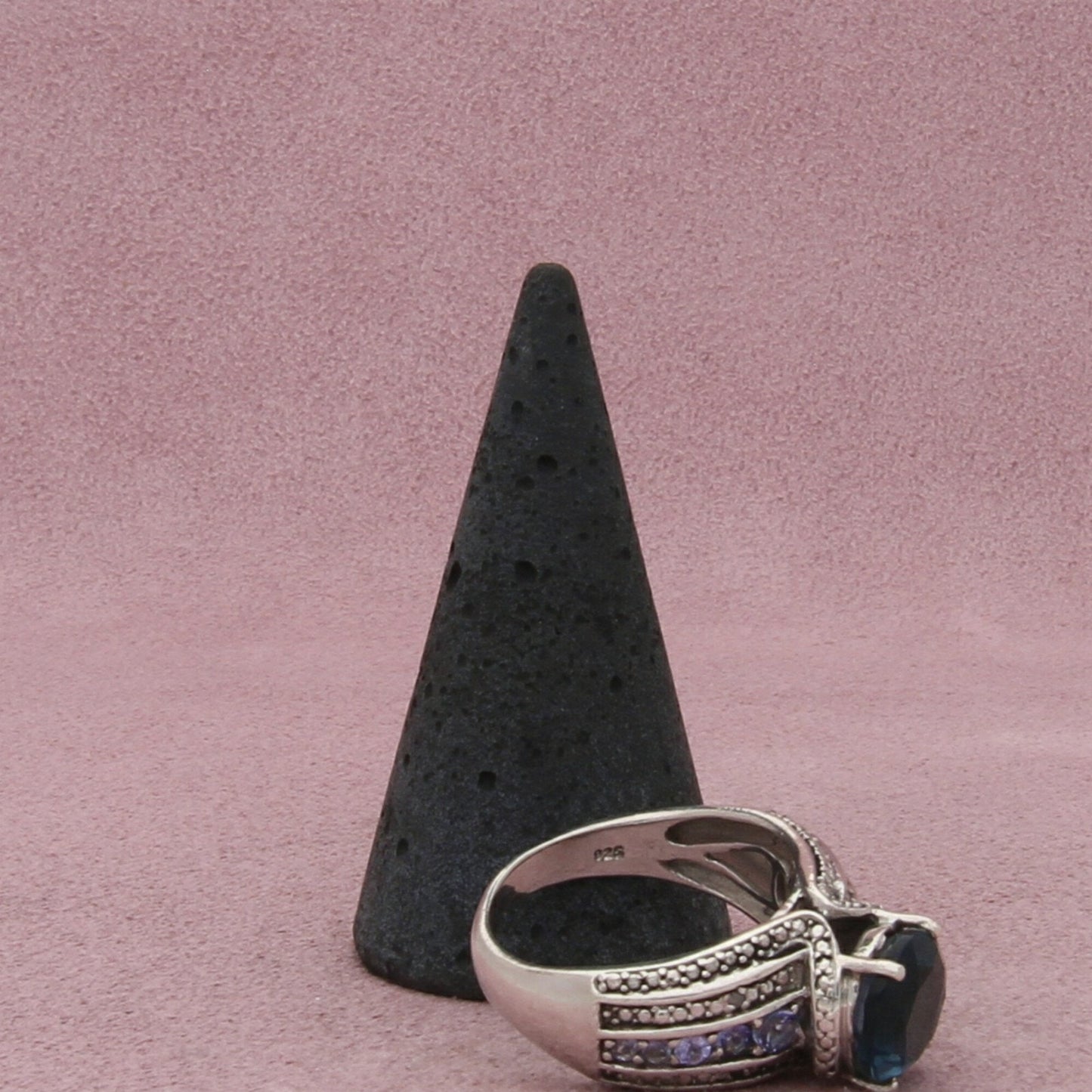 sterling silver round-cut blue spinel & cz ring size 9.75