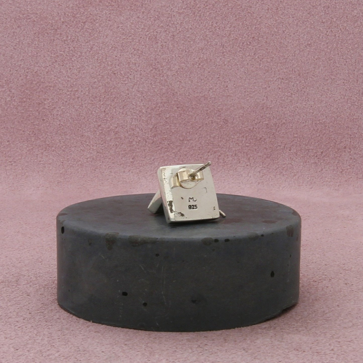 sterling silver onyx & mother of pearl inlay square stud earrings