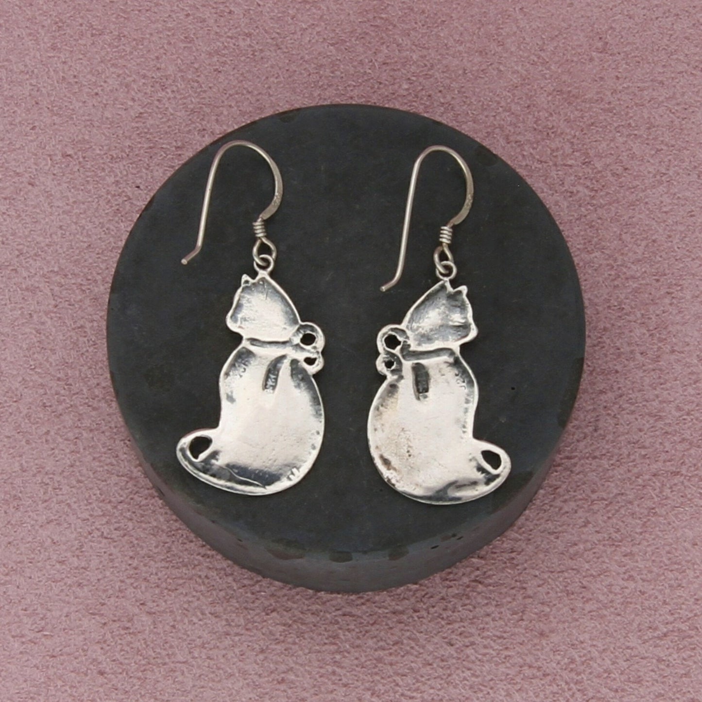 sterling silver vintage sitting cats dangle earrings