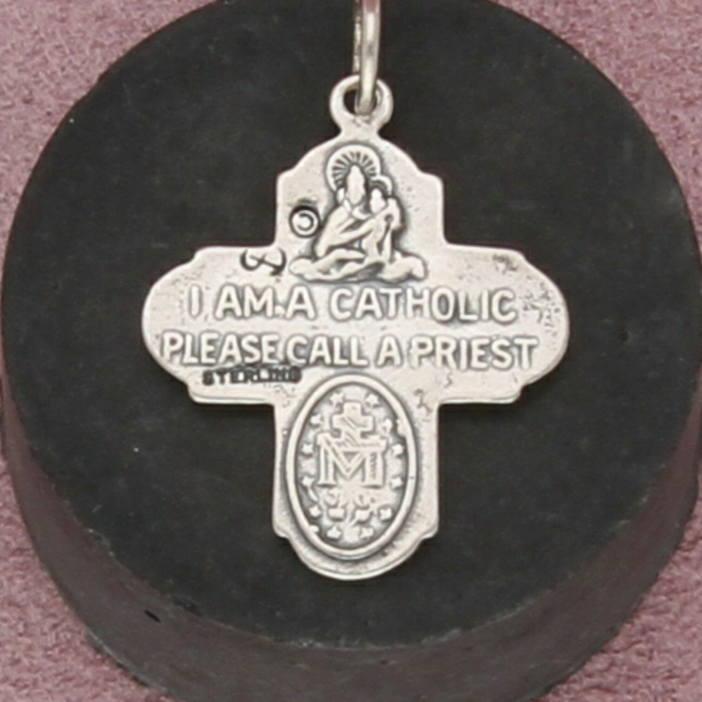 sterling silver vintage catholic saint miraculous medal cross pendant