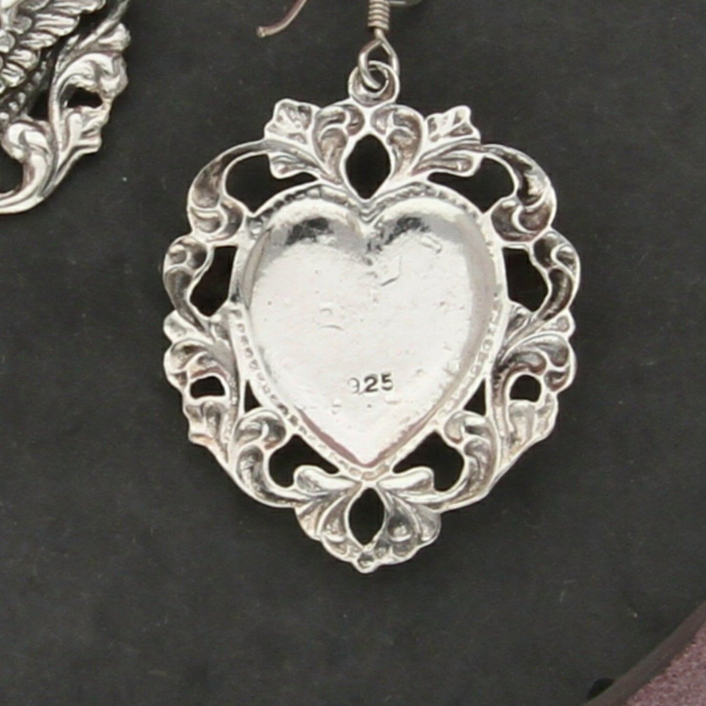sterling silver vintage cherub angel scroll heart dangle earrings