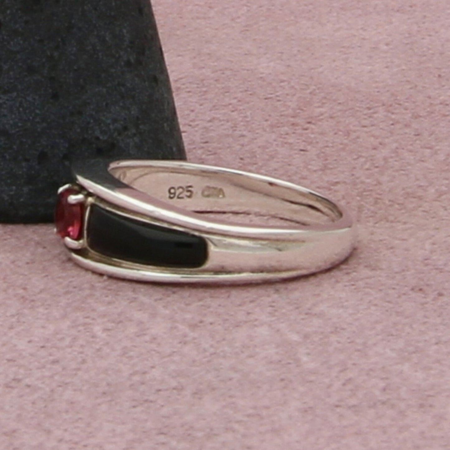 sterling silver pink tourmaline onyx band ring size 7