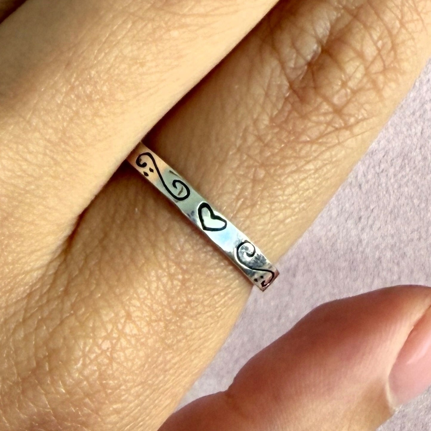 sterling silver floral stack band ring size 7.75